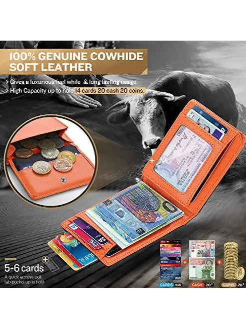 Khuraman Armstrong, Wilbest, Men’s Genuine Leather Slim Bifold Wallet with integrated RFID protection and Money Clip