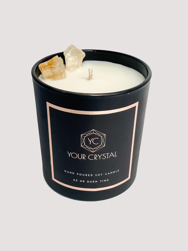 Khuraman Armstrong, Your Chrystal, Japanese Honeysuckle scented candle with Citrine crystal