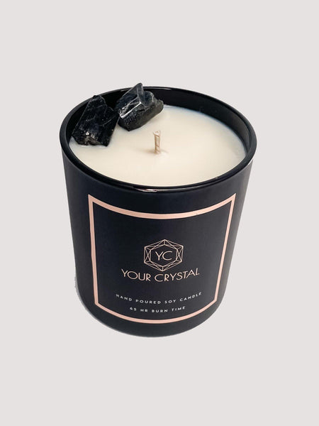 Khuraman Armstrong, Your Chrystal, Signature Fragrance scented candle with Black Tourmaline crystal